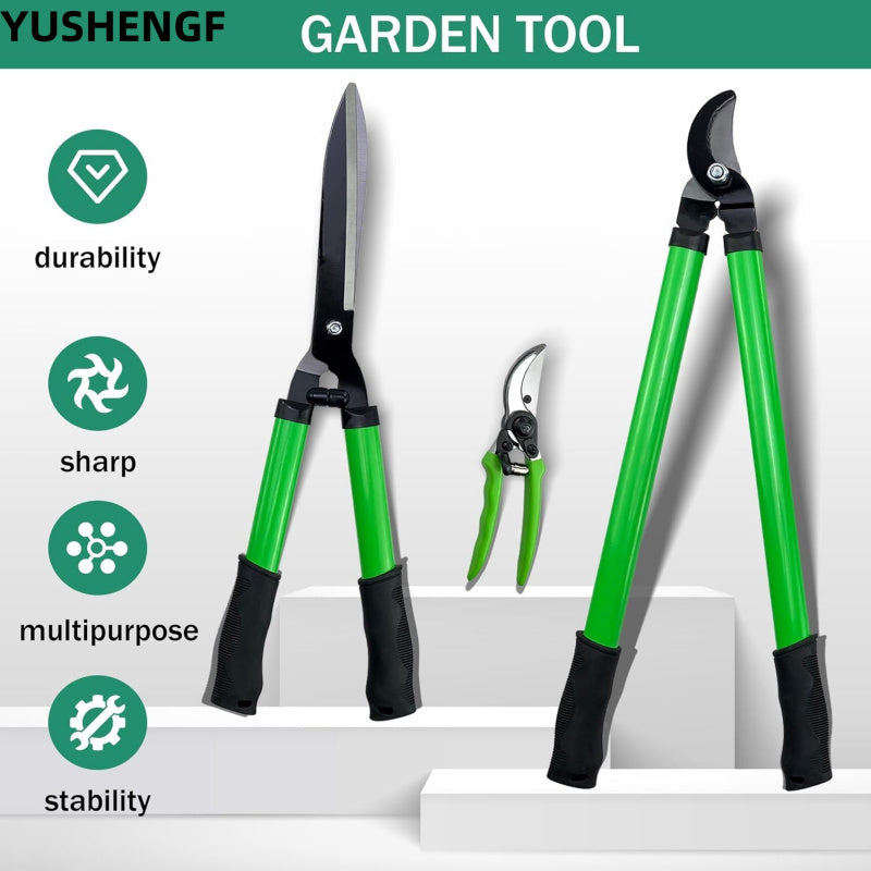 Pruning Shear: 3 Pcs Green Garden Tools Set - Lopper, Shear, Scissors
