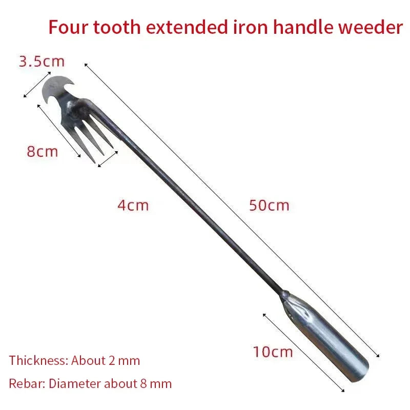 Steel Weed Puller: 4-Teeth Dual Weeder Tool