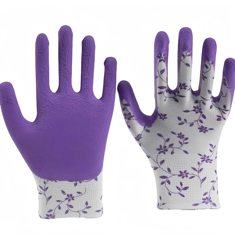 Garden Gloves Green Purple Foam Latex for DIY & Landscaping
