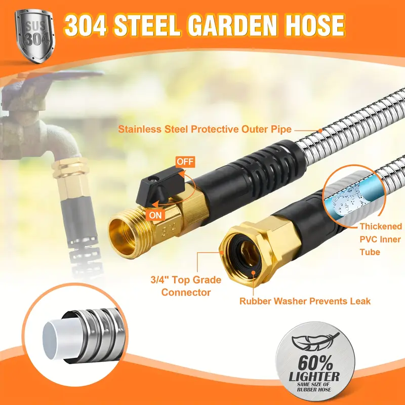 Garden Hose - Stainless Steel 100FT/50FT Kink-Free No-Leak