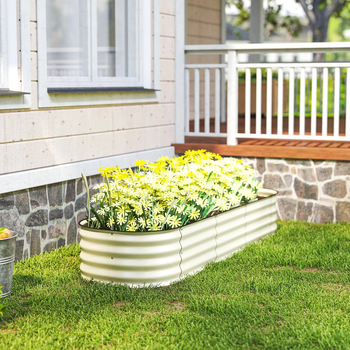 Galvanized Raised Garden Bed Planter Box, 6.4' x 2' x 1', Cream