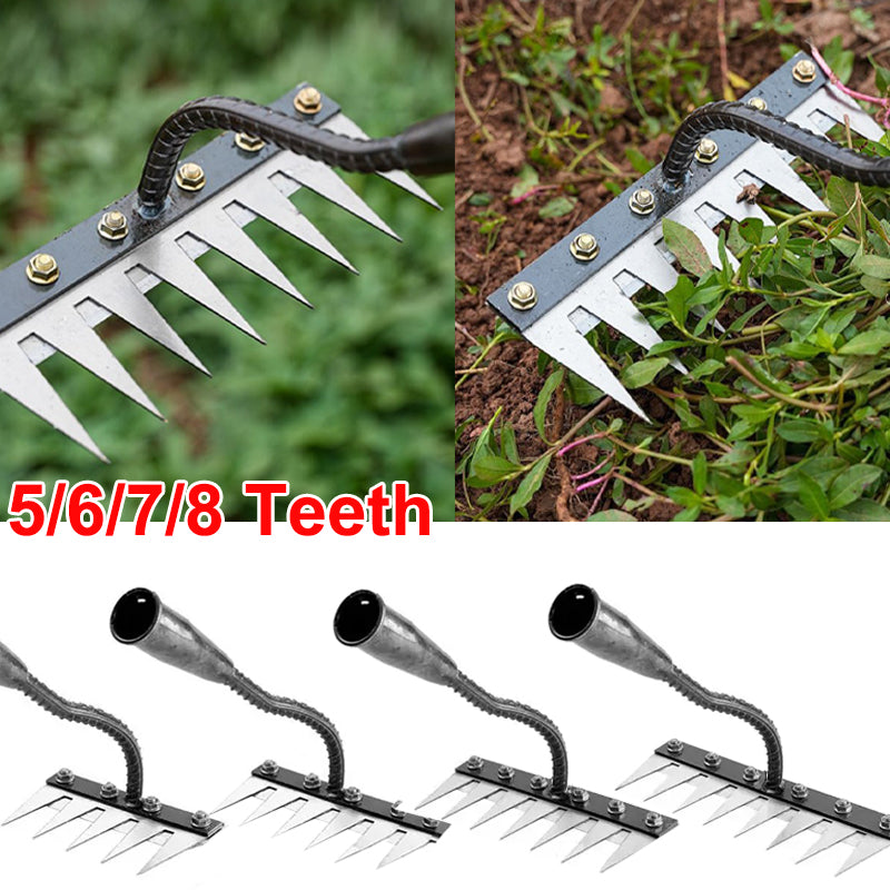 Iron Garden Hoe Rake - 5/6/7/8 Teeth Weeding Tool
