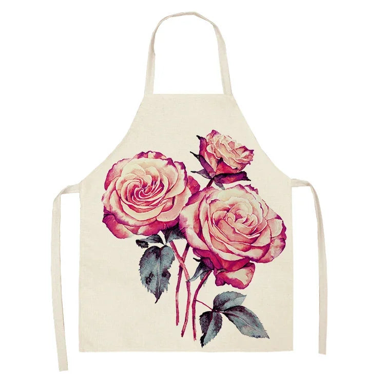  Apron: Flower Pattern Cotton Linen Kitchen Apron for Adults