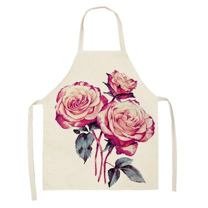  Apron: Flower Pattern Cotton Linen Kitchen Apron for Adults
