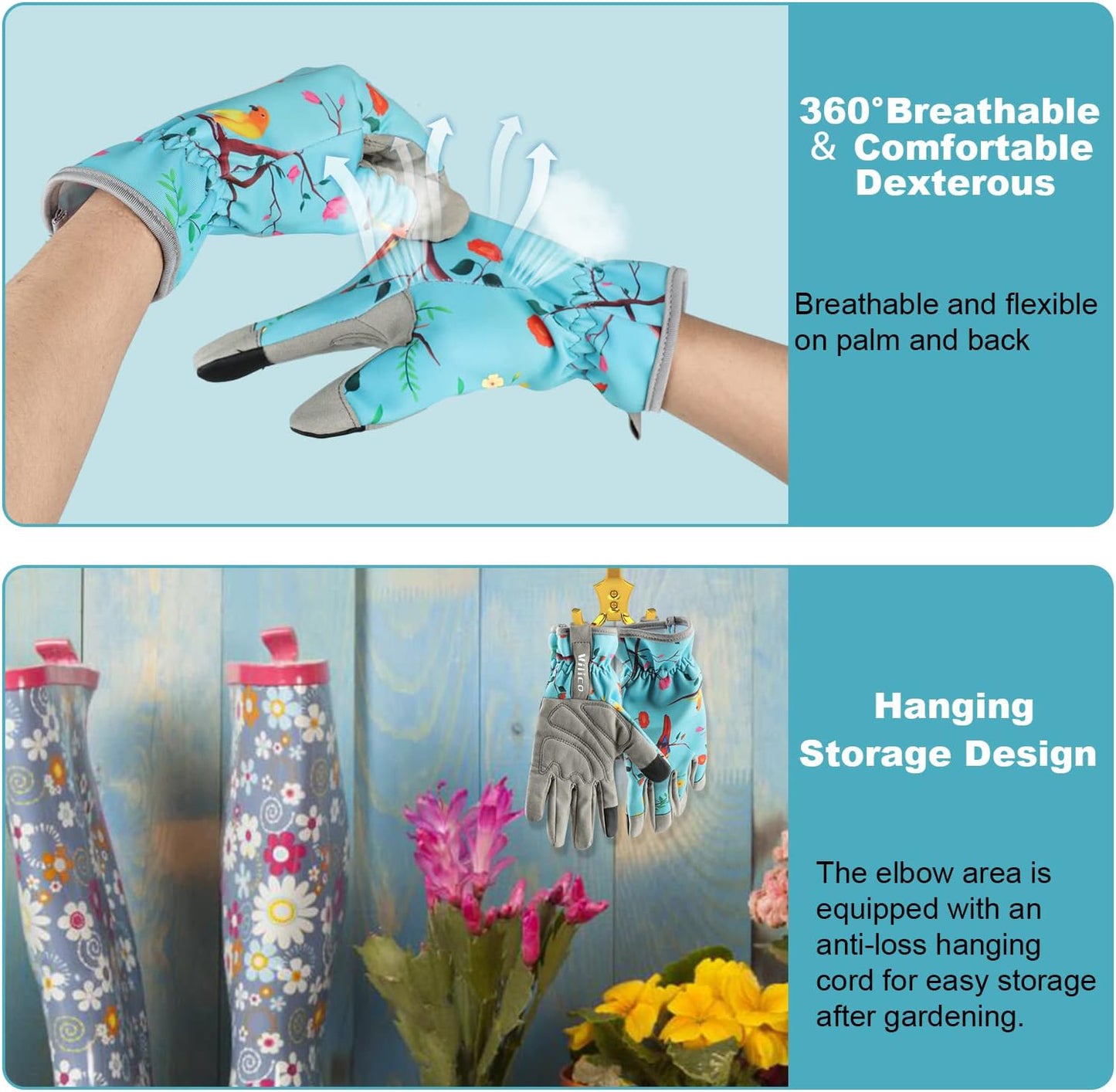 Gardening Gloves with Flower & Bird Print - Breathable & Durable