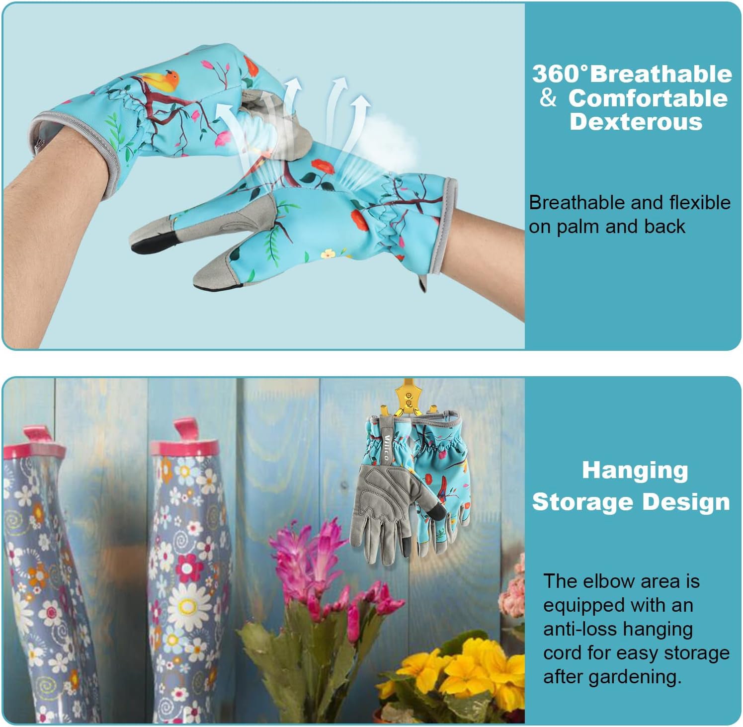 Gardening Gloves with Flower & Bird Print - Breathable & Durable