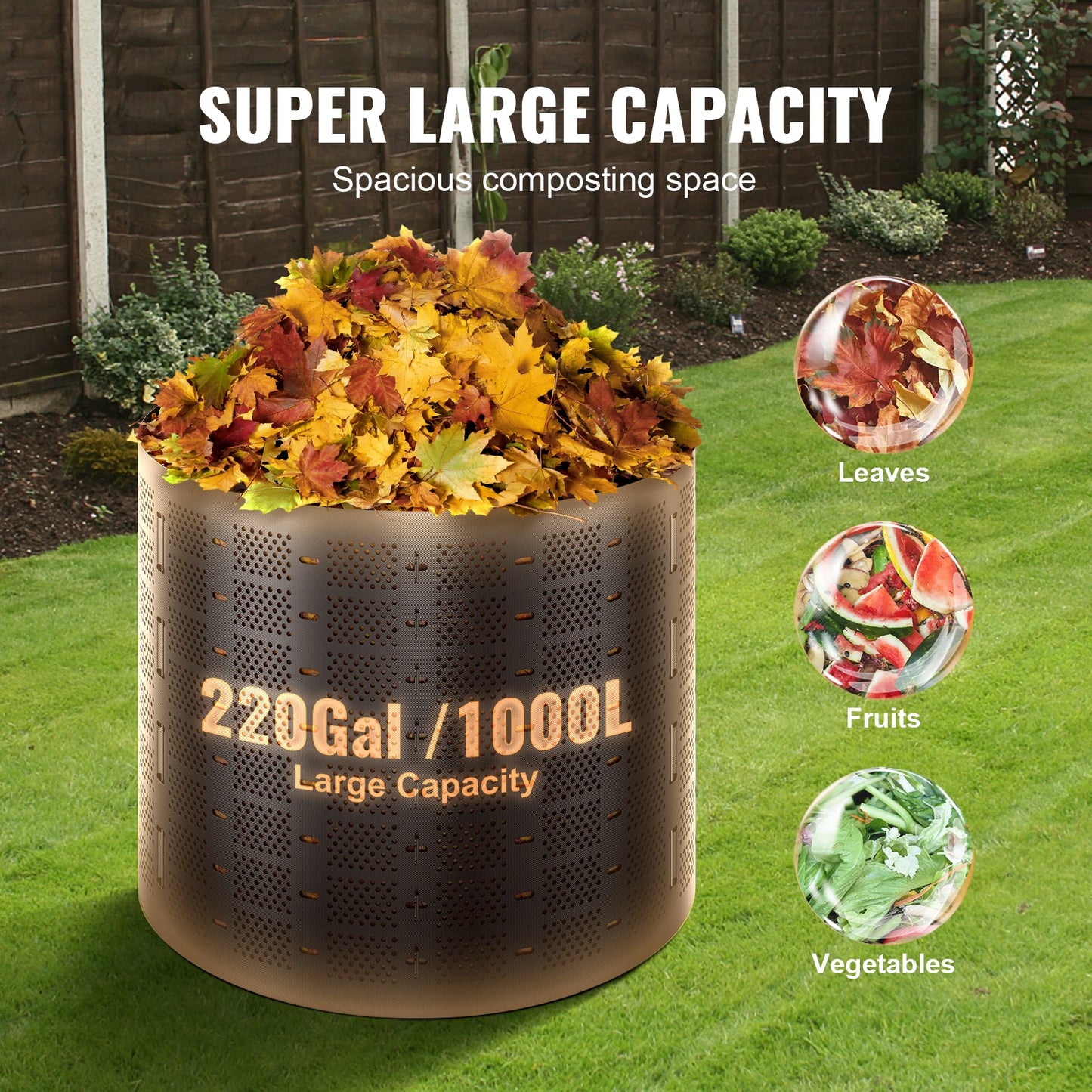 SucceBuy Compost Bin 220Gal Outdoor Expandable Compost Easy to Setup & Large Capacity Composting Bin Fast Creation Fertile Soil