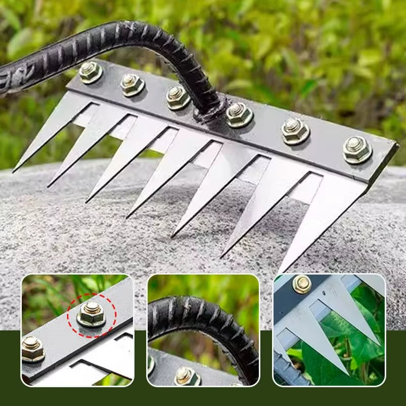 Iron Garden Hoe Rake - 5/6/7/8 Teeth Weeding Tool