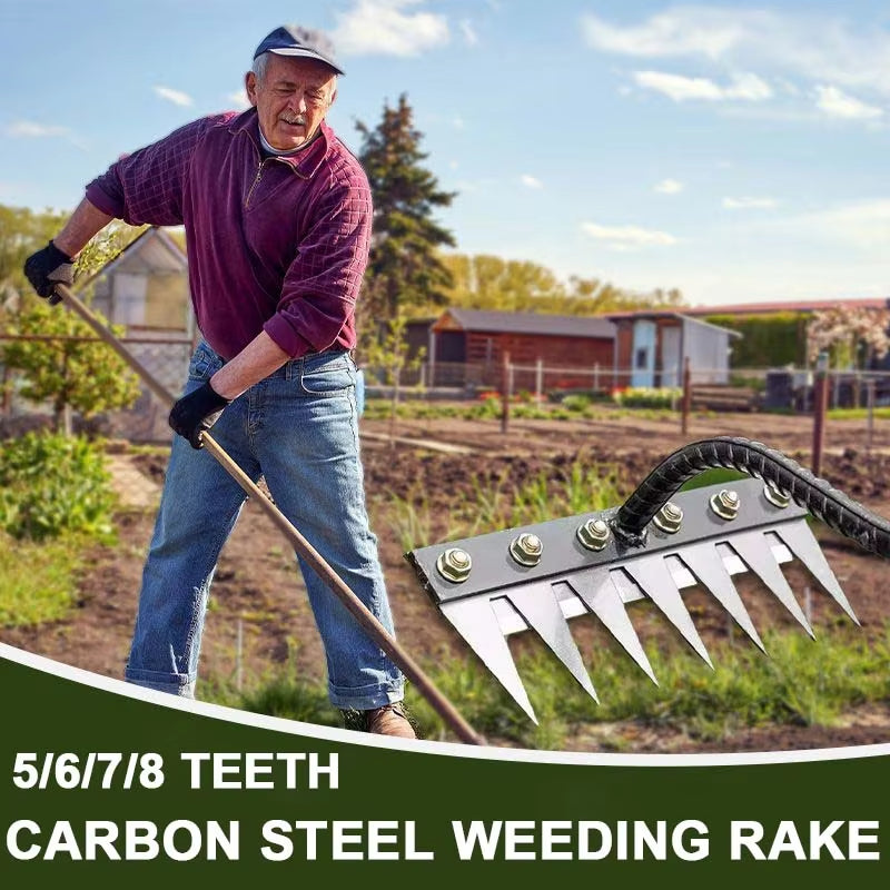 Iron Garden Hoe Rake - 5/6/7/8 Teeth Weeding Tool