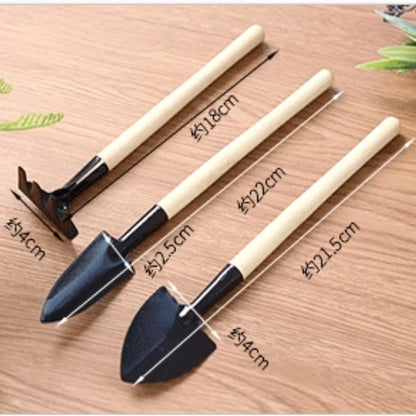 3pcs Mini Portable Gardening Tool Metal Head Shovel Rake Spade Garden Plant Wooden Handle Tool Set