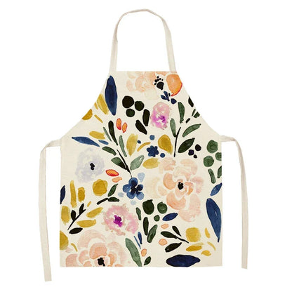  Apron: Flower Pattern Cotton Linen Kitchen Apron for Adults