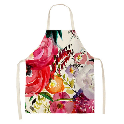  Apron: Flower Pattern Cotton Linen Kitchen Apron for Adults