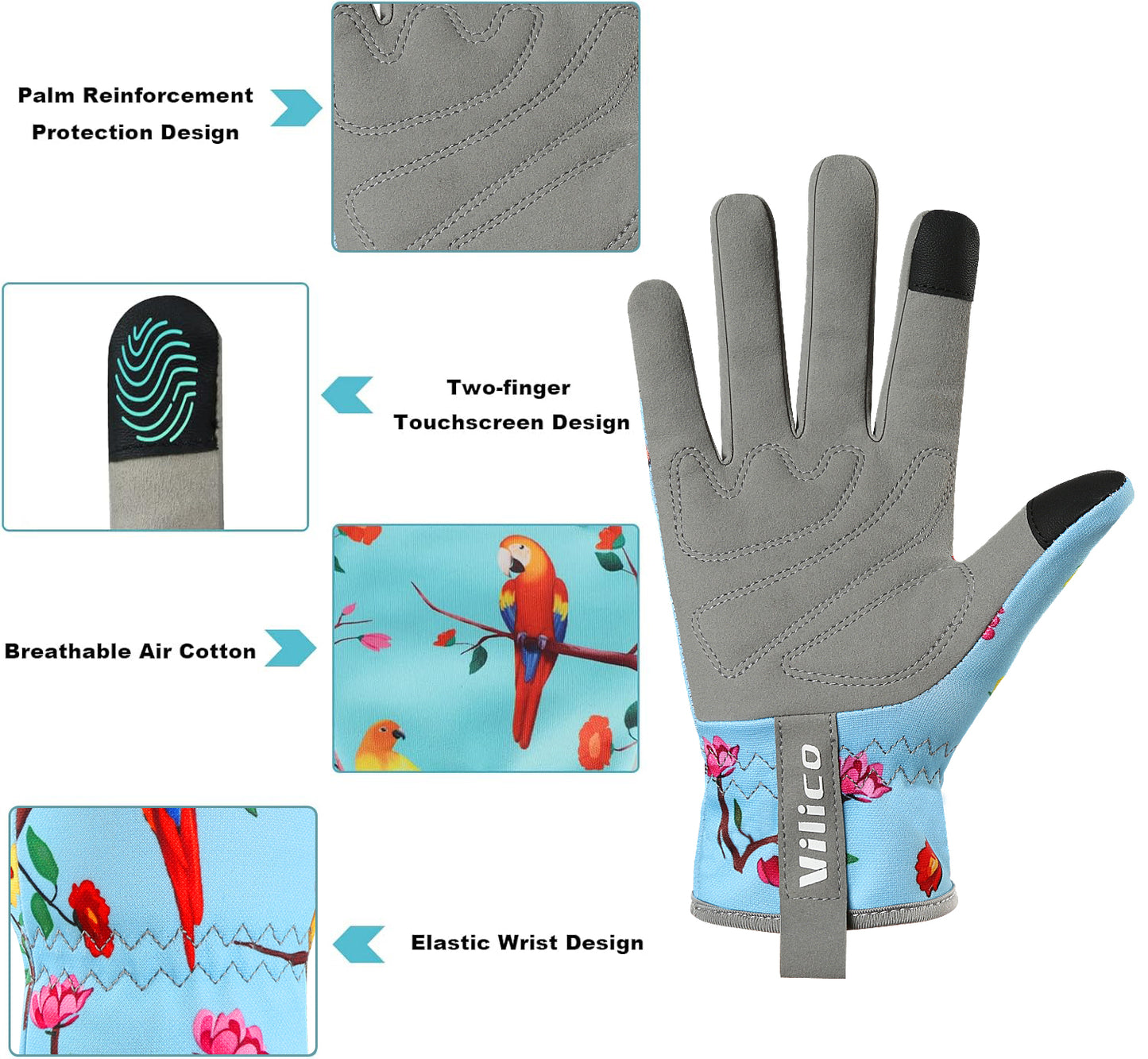 Gardening Gloves with Flower & Bird Print - Breathable & Durable