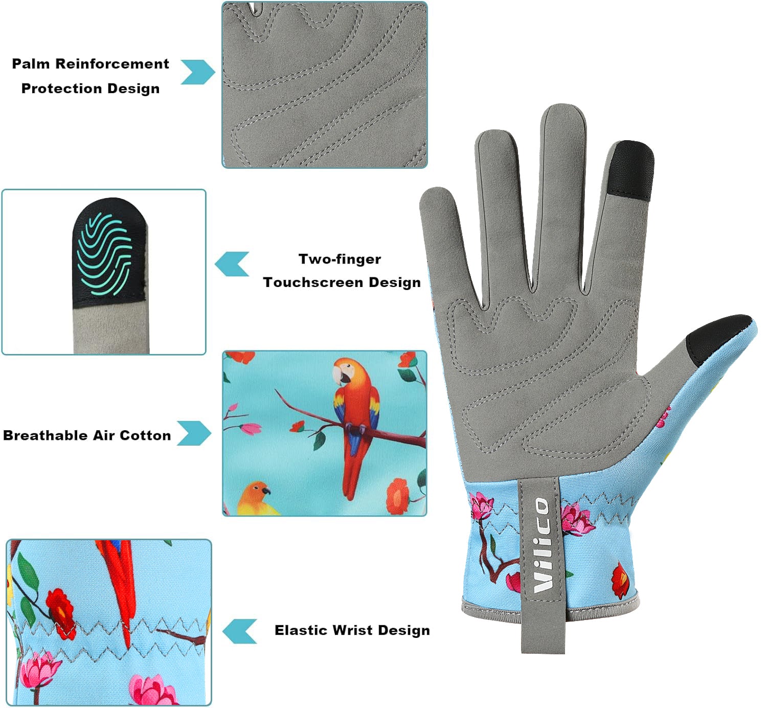 Gardening Gloves with Flower & Bird Print - Breathable & Durable