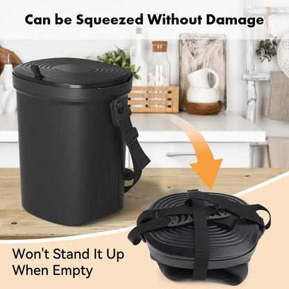 Collapsible 2-Gallon Kitchen Compost Bin, Mountable Under Sink, Hanging Trash Can with Lid for Home, Office, Camping Use