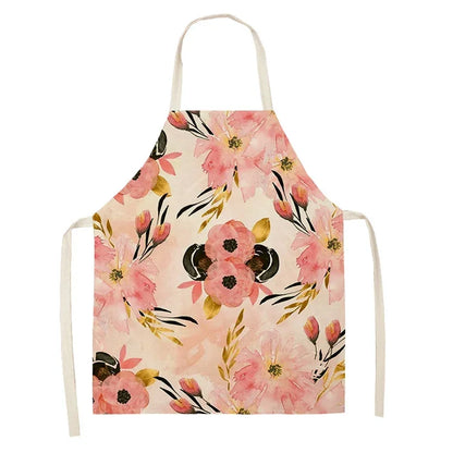  Apron: Flower Pattern Cotton Linen Kitchen Apron for Adults