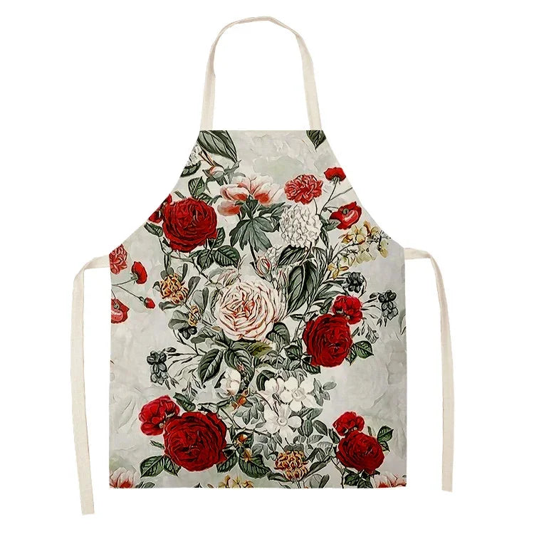  Apron: Flower Pattern Cotton Linen Kitchen Apron for Adults