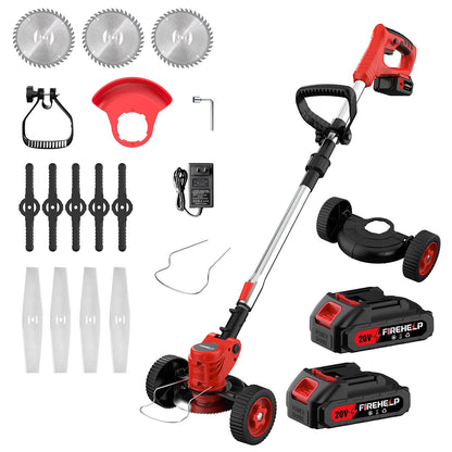 Cordless Electric Lawn Mower & Trimmer - 3 Blades, High-Capacity