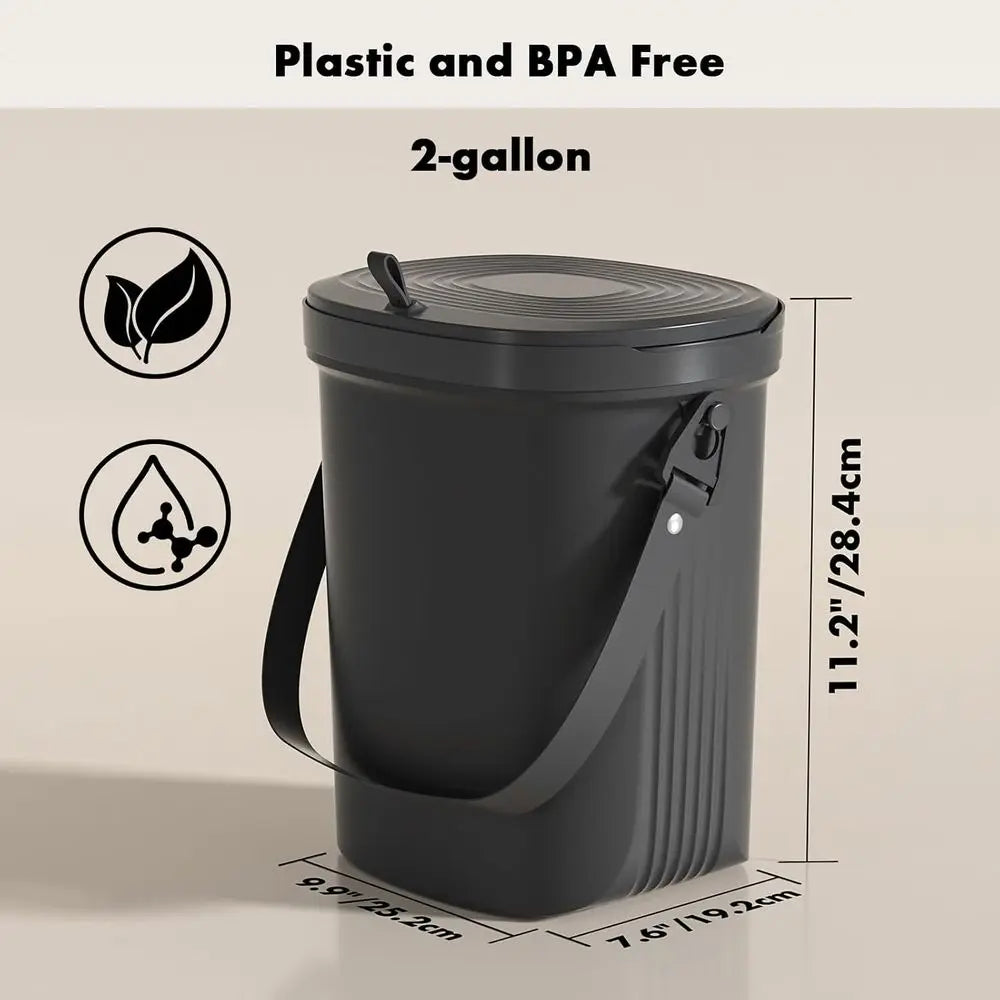 Collapsible 2-Gallon Kitchen Compost Bin, Mountable Under Sink, Hanging Trash Can with Lid for Home, Office, Camping Use