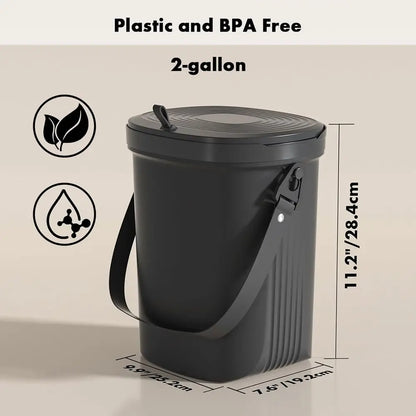 Collapsible 2-Gallon Kitchen Compost Bin, Mountable Under Sink, Hanging Trash Can with Lid for Home, Office, Camping Use
