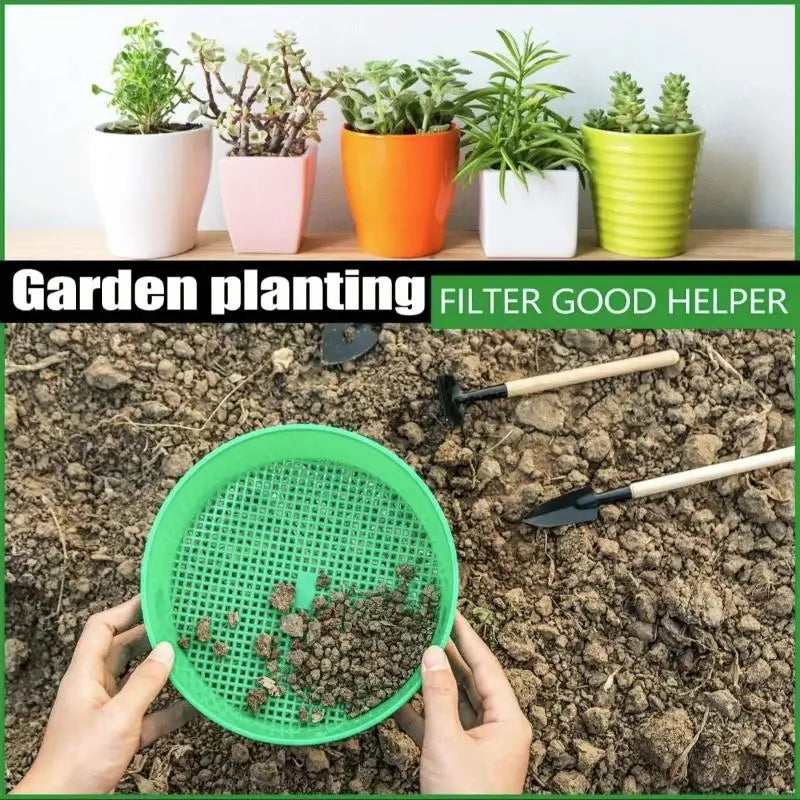 Plastic Soil Sieve Wear Resistant Filter Mesh Efficient Rock Waste Sifting Tool for Balcony Potted Plant Gardening