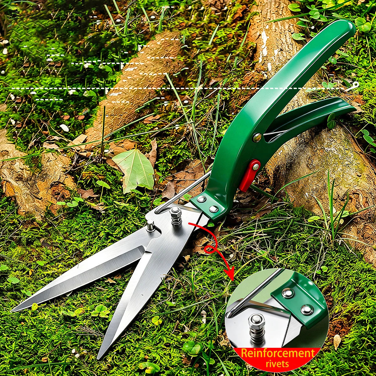 Stainless Steel Grass Shears Labor Saving Spring Handheld Lawn Cutter for Backyard Gardening Hedge Trimming Yard Weeding