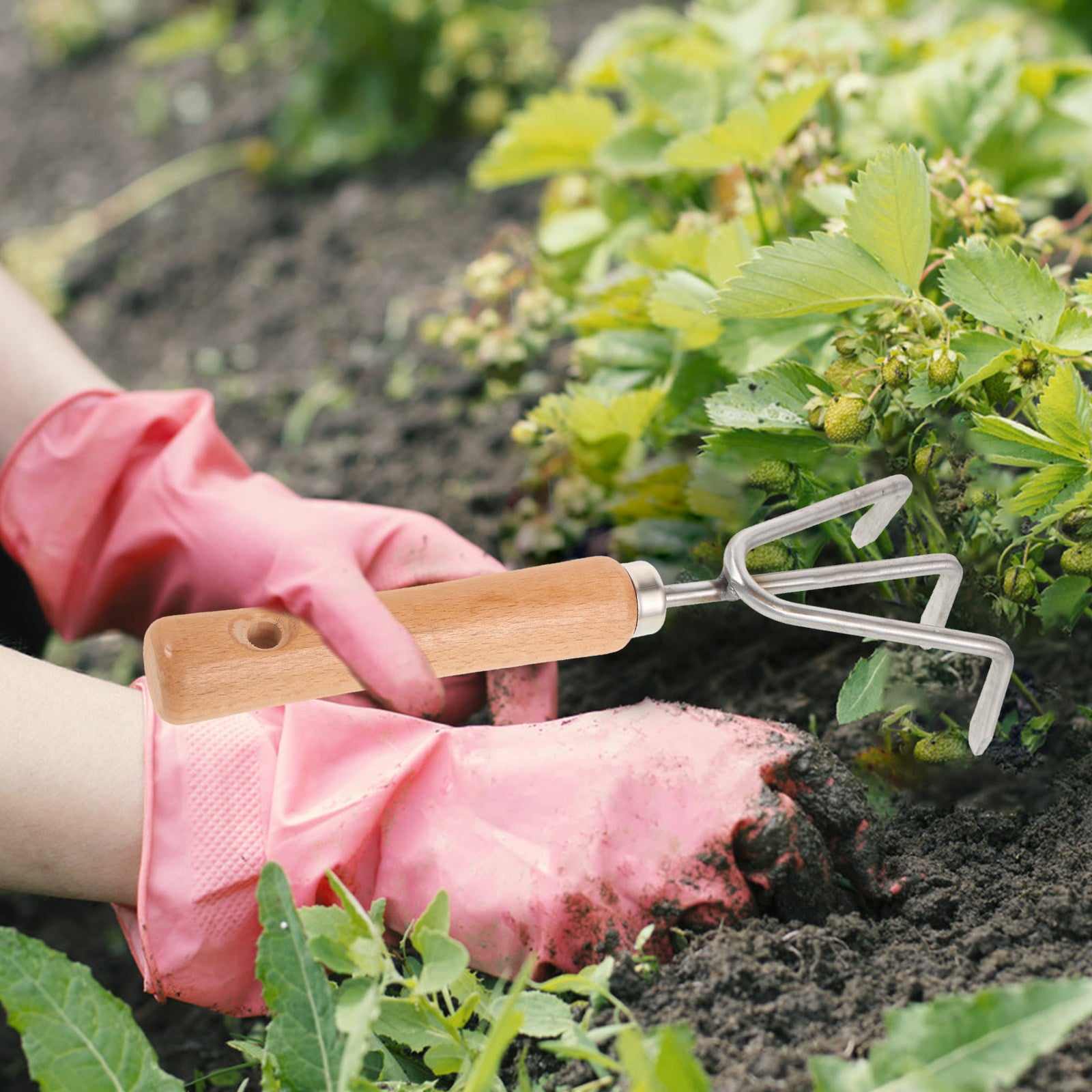Garden Hand Rake: Wooden Handle, Multi-Functional Tool