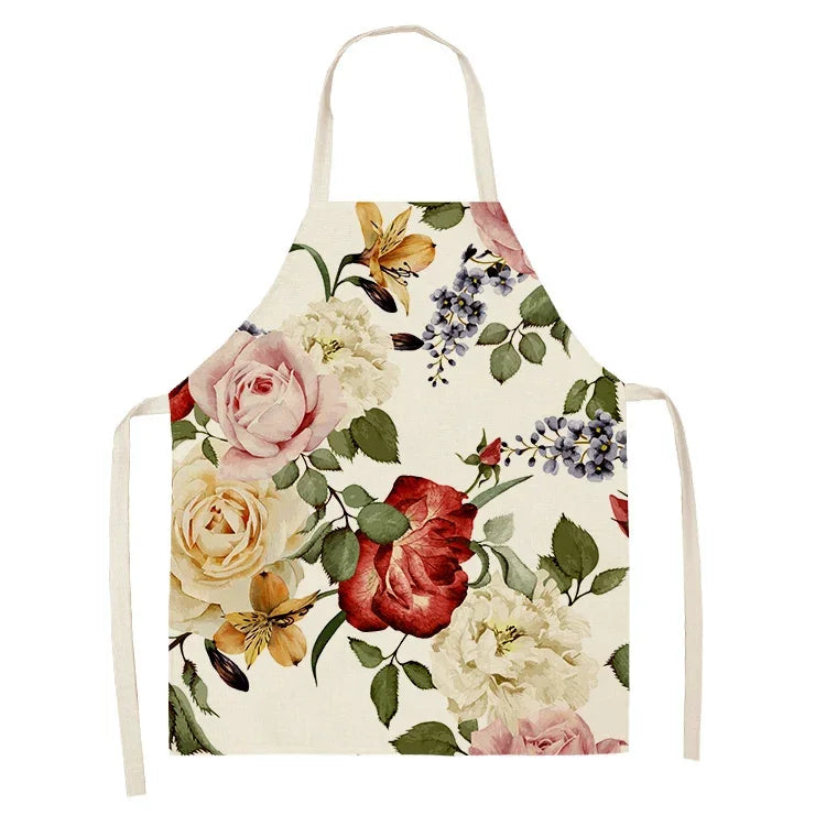  Apron: Flower Pattern Cotton Linen Kitchen Apron for Adults
