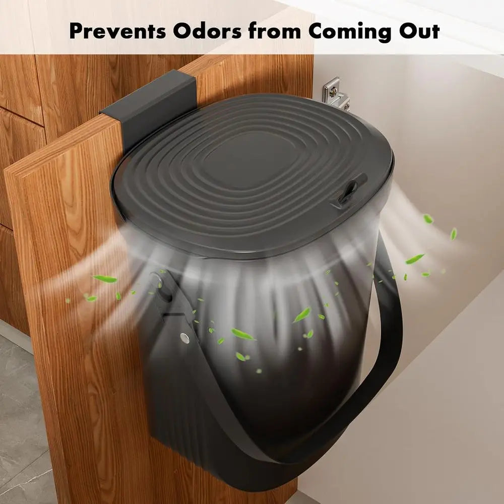 Collapsible 2-Gallon Kitchen Compost Bin, Mountable Under Sink, Hanging Trash Can with Lid for Home, Office, Camping Use