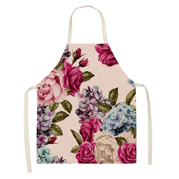  Apron: Flower Pattern Cotton Linen Kitchen Apron for Adults