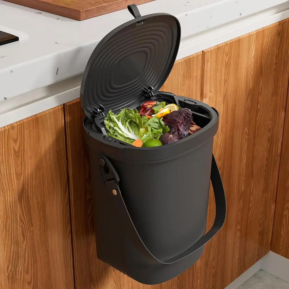 Collapsible 2-Gallon Kitchen Compost Bin, Mountable Under Sink, Hanging Trash Can with Lid for Home, Office, Camping Use