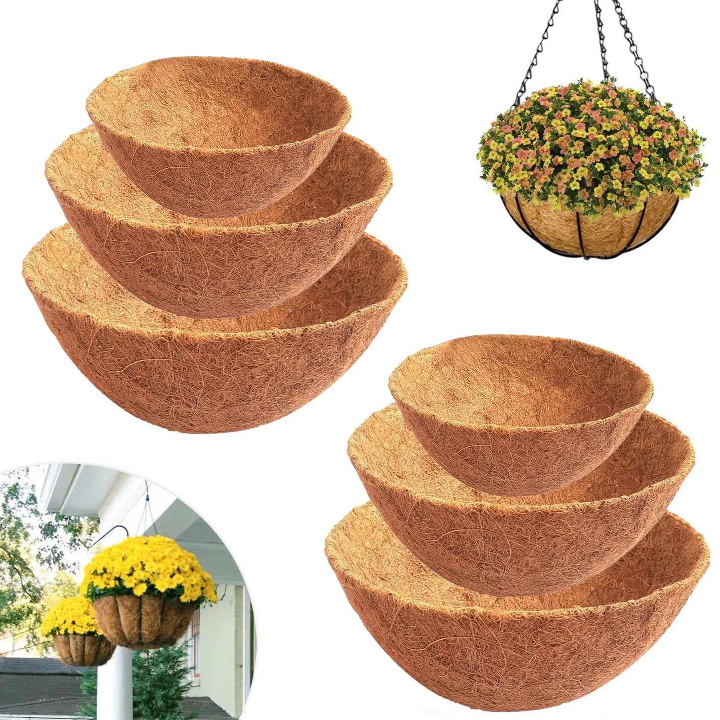 Coconut Fiber Liners - 5 Sizes for Planters & Baskets