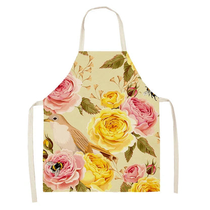  Apron: Flower Pattern Cotton Linen Kitchen Apron for Adults