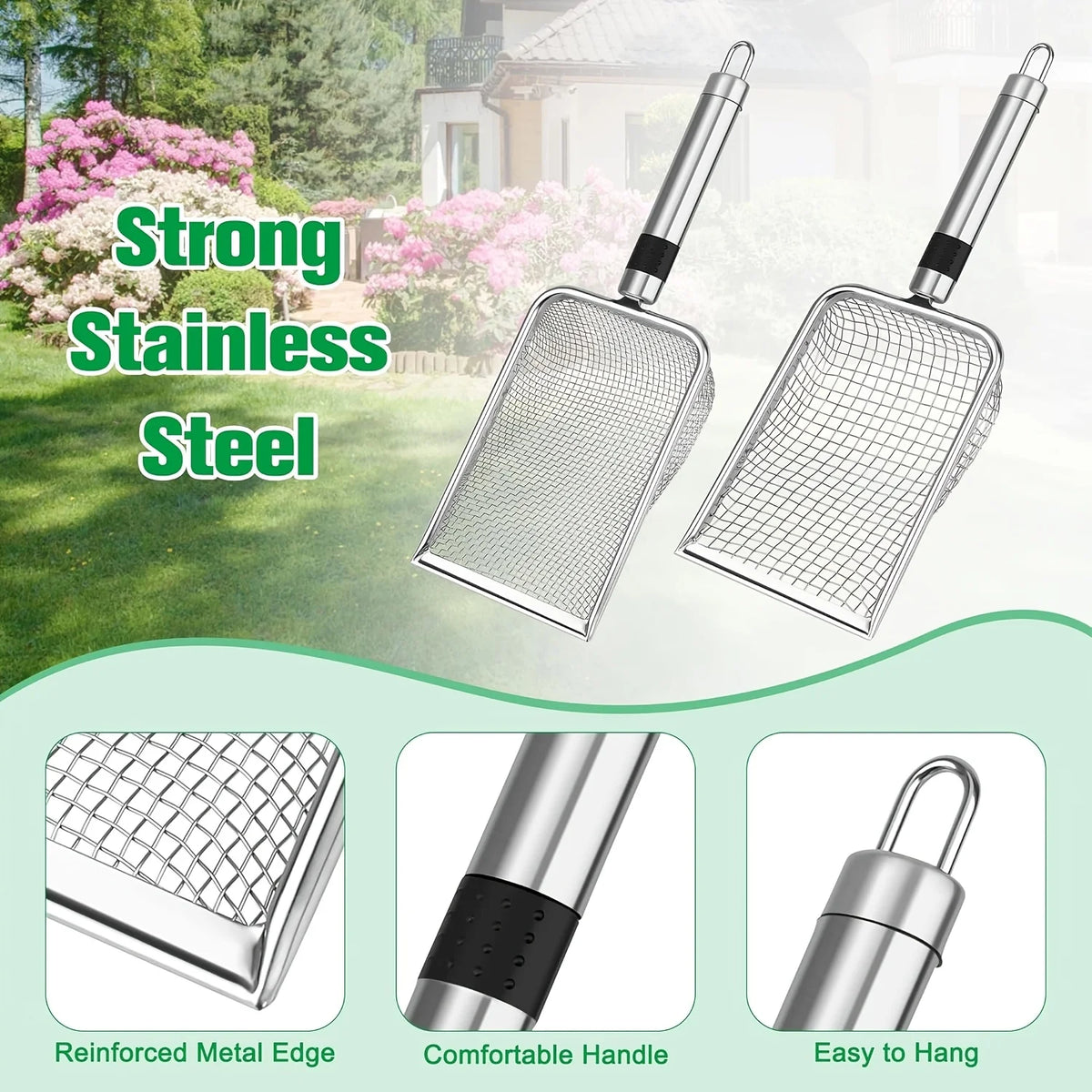 1pcs Garden Soil Sifter, Stainless Steel Sand and Compost Sieve with Handle, for Sifting Stones, Yard, Lawn, and Garden