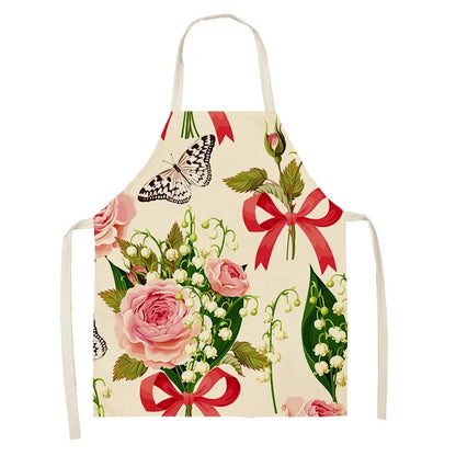  Apron: Flower Pattern Cotton Linen Kitchen Apron for Adults