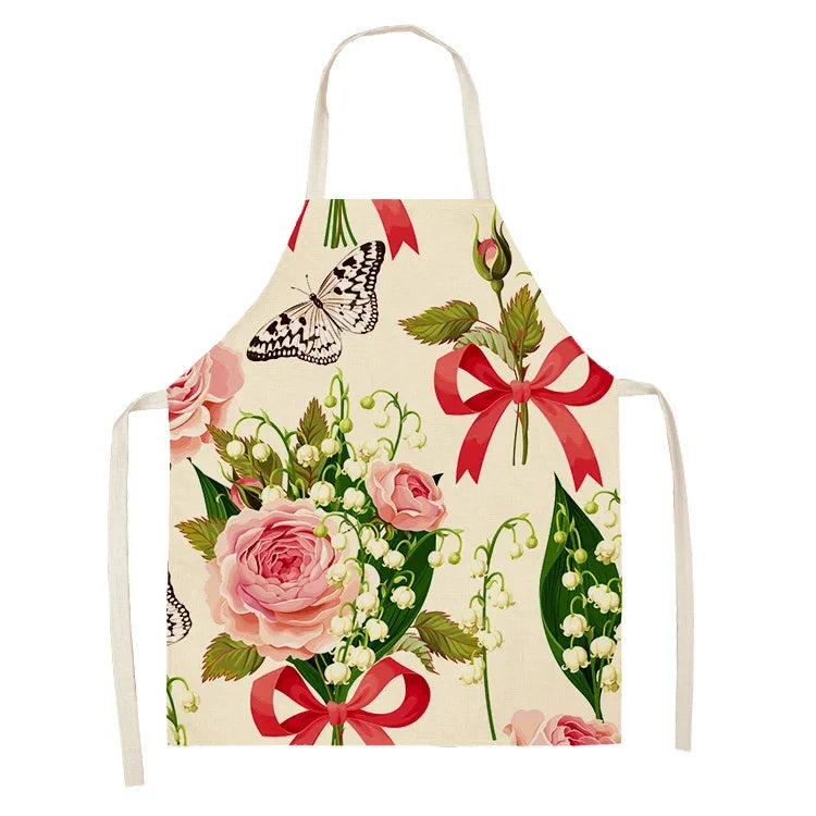  Apron: Flower Pattern Cotton Linen Kitchen Apron for Adults