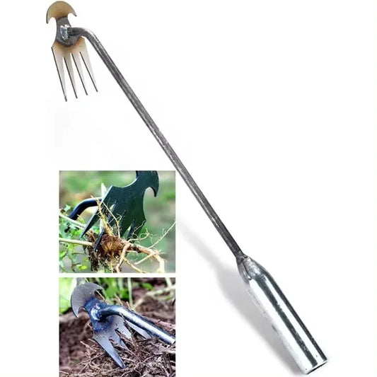 Steel Weed Puller: 4-Teeth Dual Weeder Tool