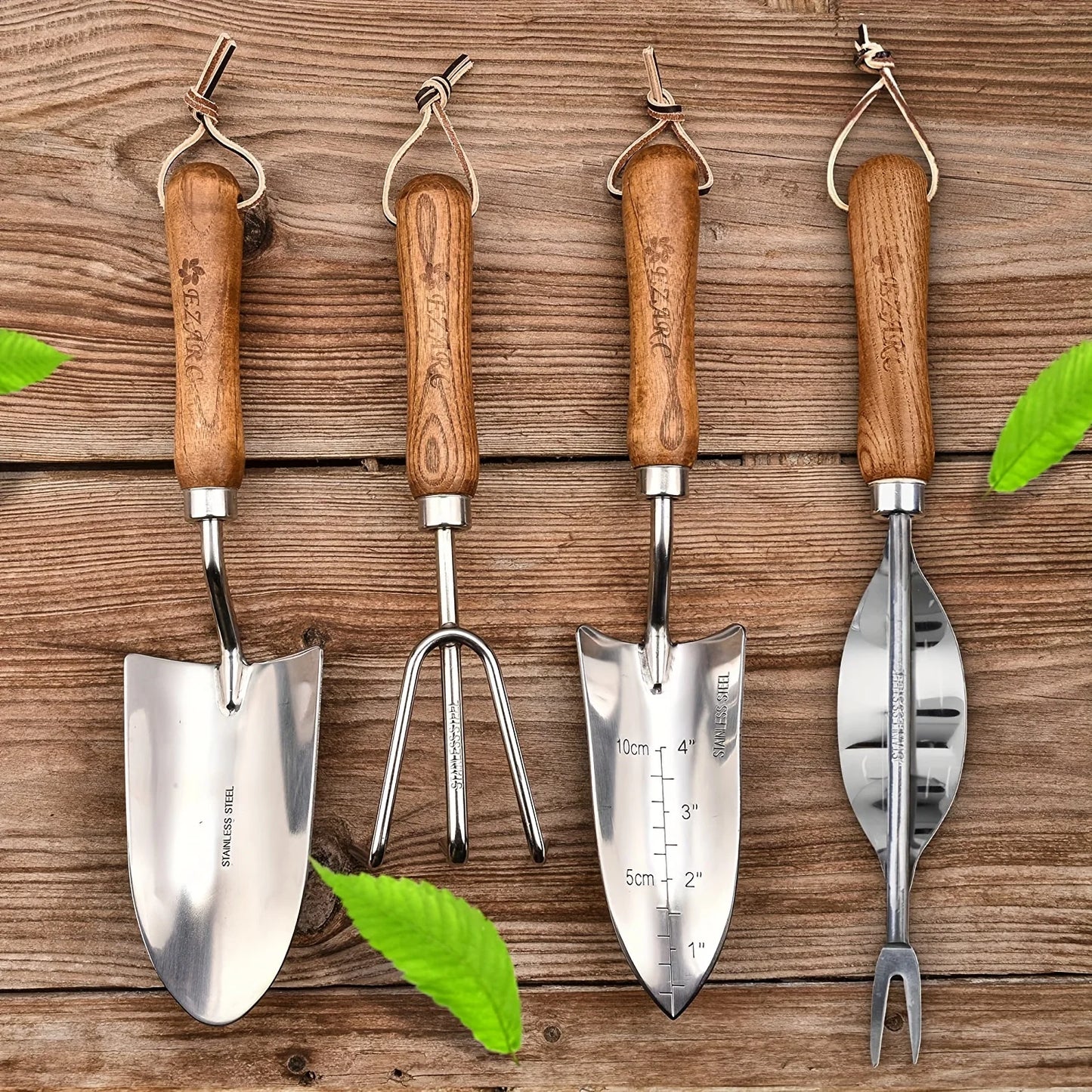 4pcs/set Heavy-duty Garden Tool,Durable Stainless Steel And A Sturdy Wooden Handle. Includes Hand Shovel, Trowel, Garden Rake