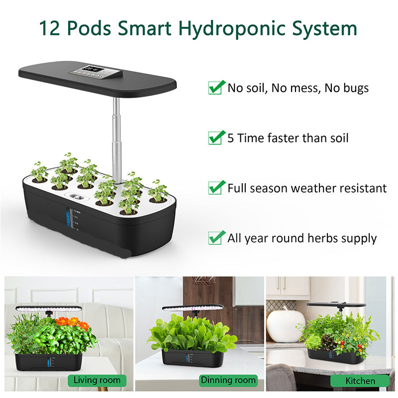 Hydroponic System Kit: 12-Hole Indoor LED Grow Planter