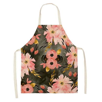  Apron: Flower Pattern Cotton Linen Kitchen Apron for Adults