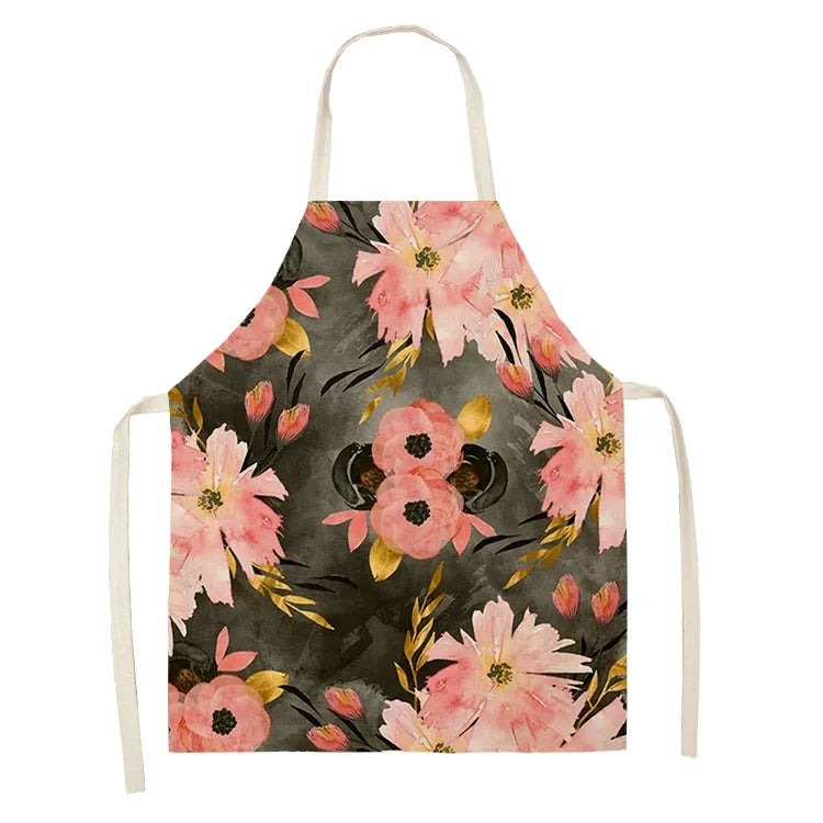  Apron: Flower Pattern Cotton Linen Kitchen Apron for Adults