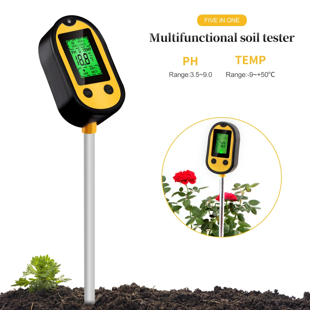 Soil PH Tester Meter 4/5 in 1: Sunlight, Moisture, Temp Tester