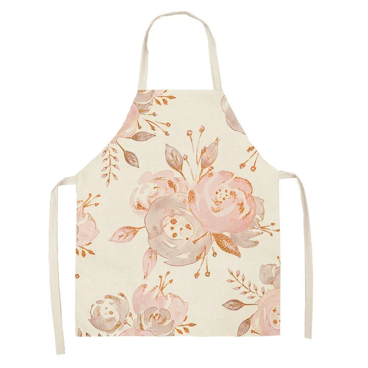  Apron: Flower Pattern Cotton Linen Kitchen Apron for Adults