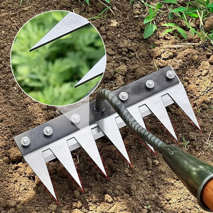 Iron Garden Hoe Rake - 5/6/7/8 Teeth Weeding Tool