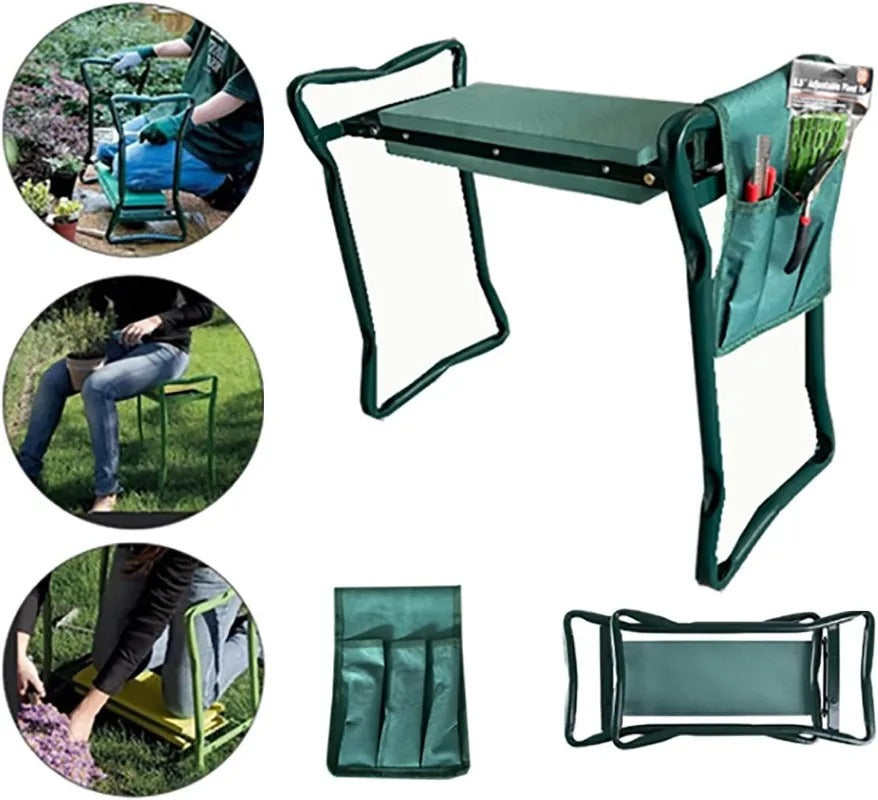Tool Pouch: Garden Kneeler Seat - Foldable Stool with Thick Foam & Tool Pouch