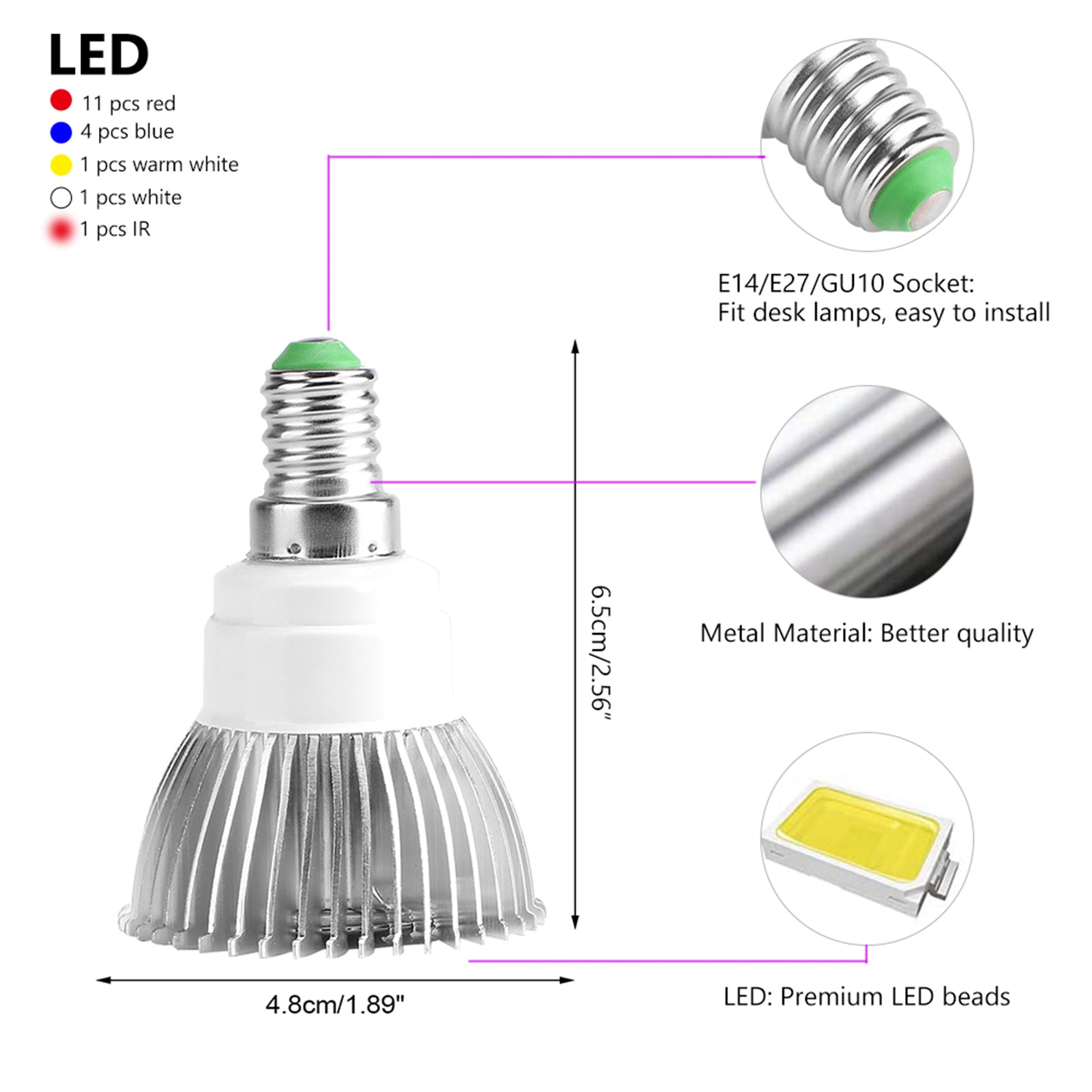 LED Grow Light: Full Spectrum 18W for Hydroponic Plants
