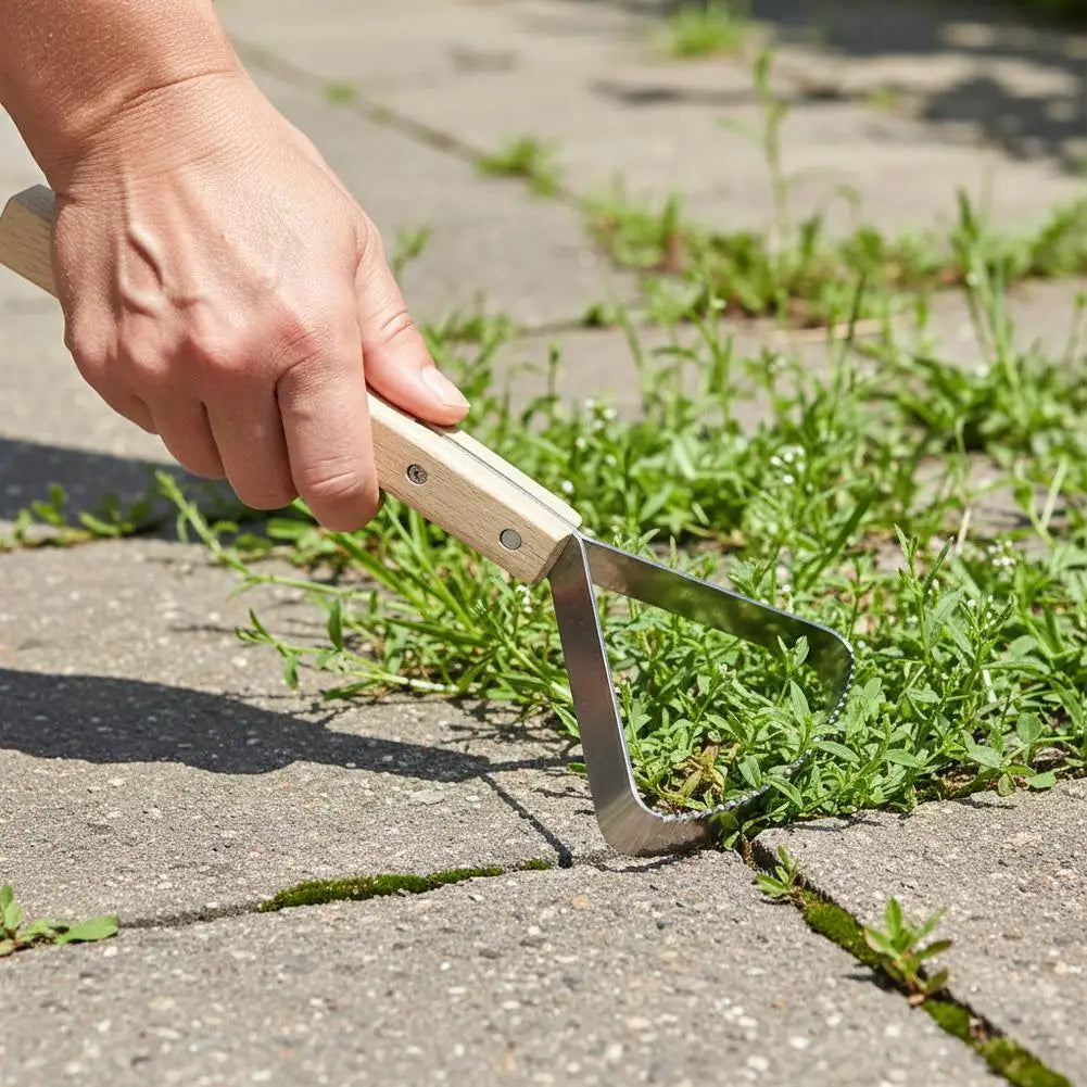 Manual Weeder Triangle Grass Scraper Tool Weeding Hand Tools Gardening Supplies with Wooden Handle for Garden Yard