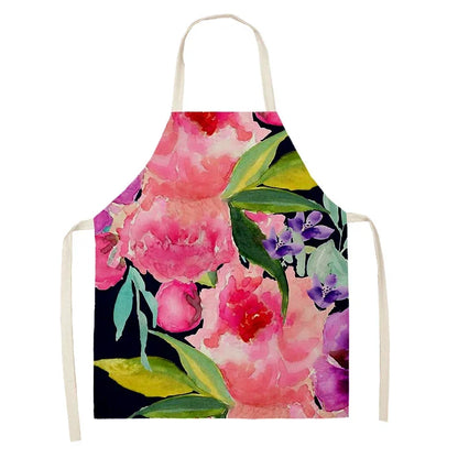  Apron: Flower Pattern Cotton Linen Kitchen Apron for Adults