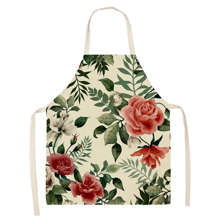  Apron: Flower Pattern Cotton Linen Kitchen Apron for Adults