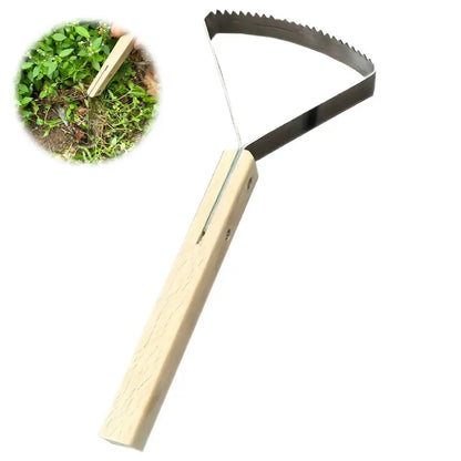 Manual Weeder Triangle Grass Scraper Tool Weeding Hand Tools Gardening Supplies with Wooden Handle for Garden Yard